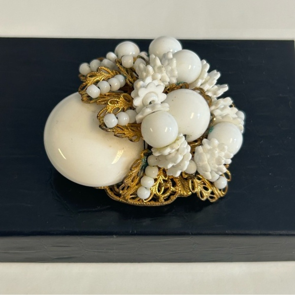 Miriam Haskell Vintage Layered White Flower Pin